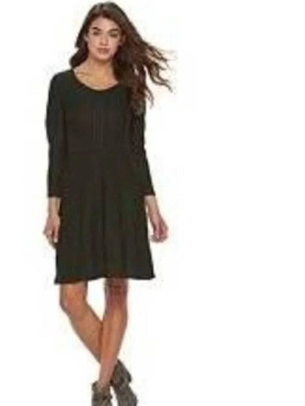 Cloud Chaser Sweater Dress Jr M Black Fit & Flare Stretch Scoop Neck 3/4 Sleeve